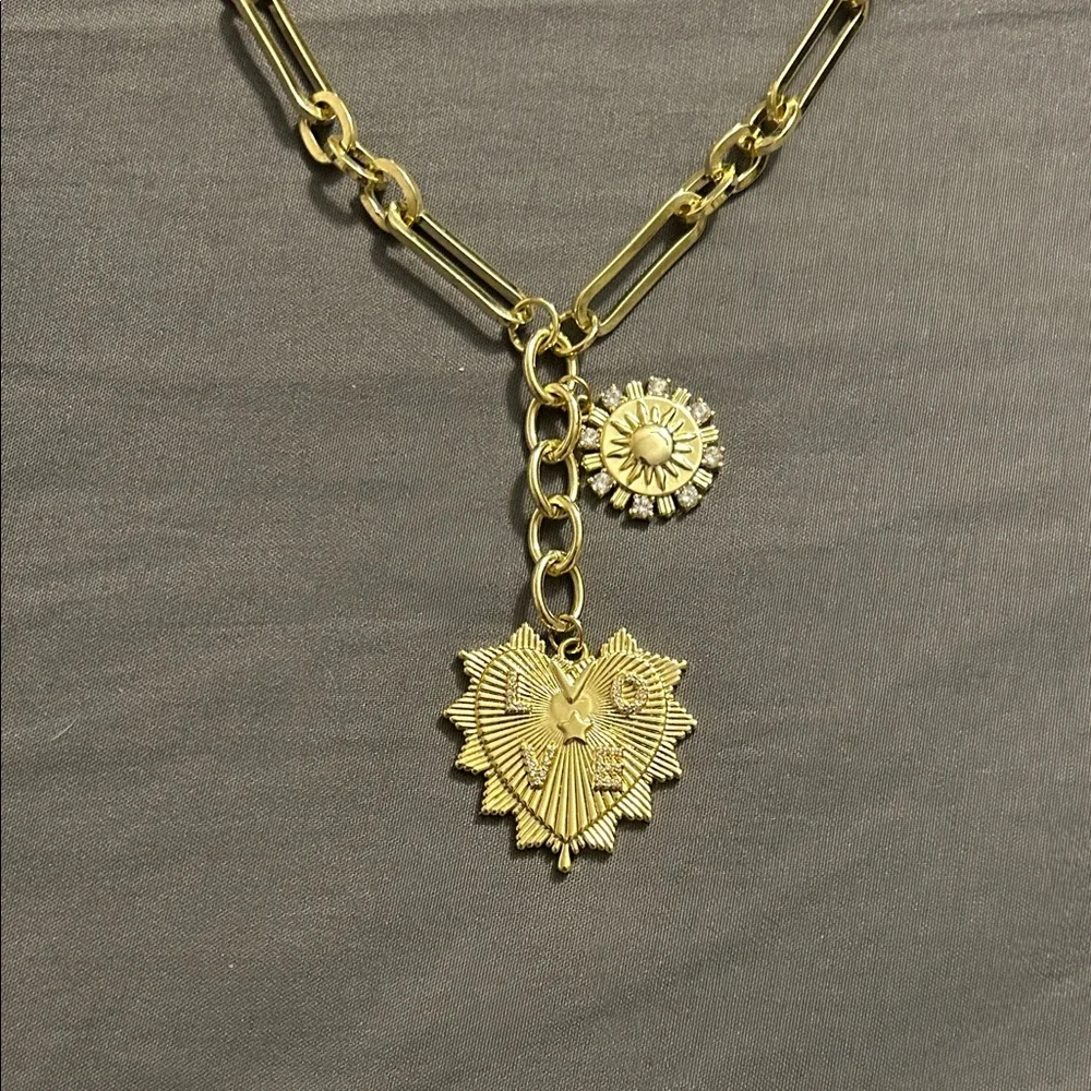 Victoria Emerson Gold Heart and Sunburst Necklace - Picture 2 of 4